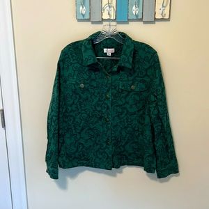 Denim&Co Women’s Jean Jacket / Emerald Green with Pattern / Size M / Like New